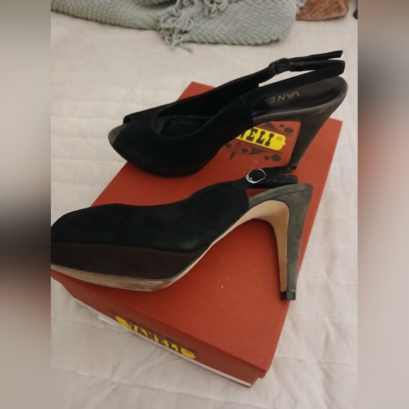 Vaneli Multi Black Grey Suede Slingback Fall Party Peeptoe Platform Heels--7 - Picture 2 of 15